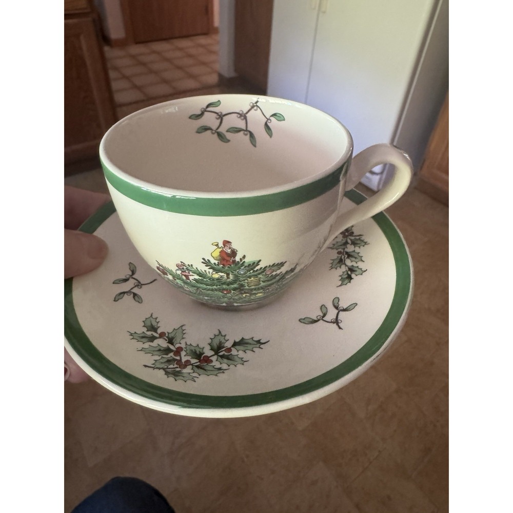 Vintage Spode Christmas Tree Teacup & Saucer England S3324 Holiday Coffee Cup